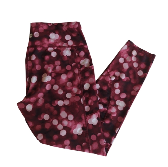 Avia Pants - Avia High-Waisted Circular Pattern Side Pocket Activewear Leggings XL 16-18 Red